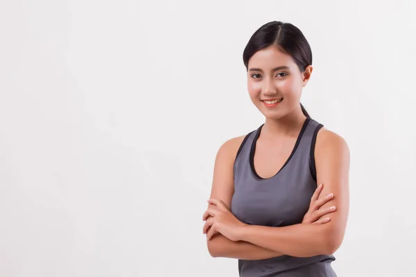 Confident happy smiling fitness woman isolated — Stock Photo, Image