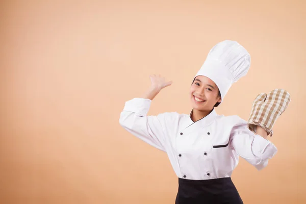 Szczęśliwy uśmiechający się podekscytowany portret kobiecy baker — Zdjęcie stockowe