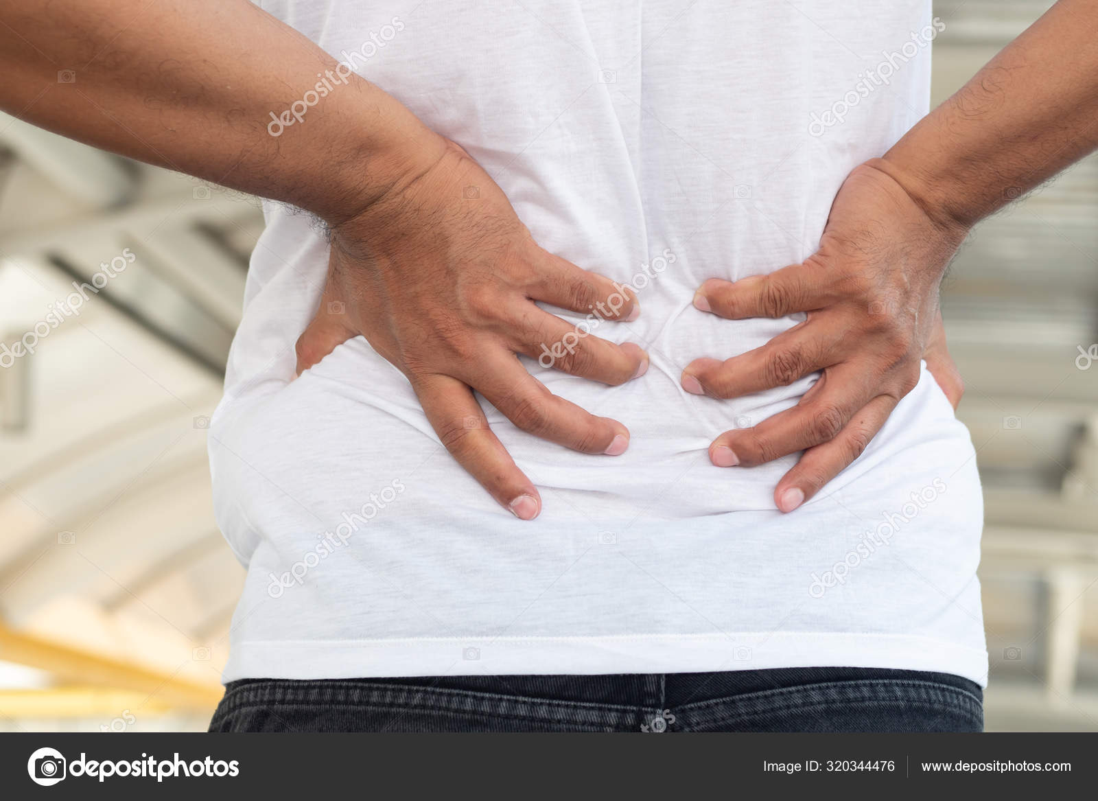 Old Man Suffering Back Pain Herniated Disc Kidney Failure Stock Photo
