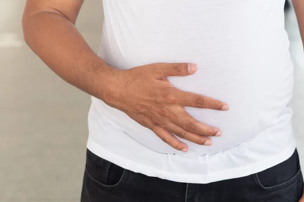 Perut Orang Tua Gemuk Konsep Gangguan Makan Tubuh Ayah Lembut — Stok Foto