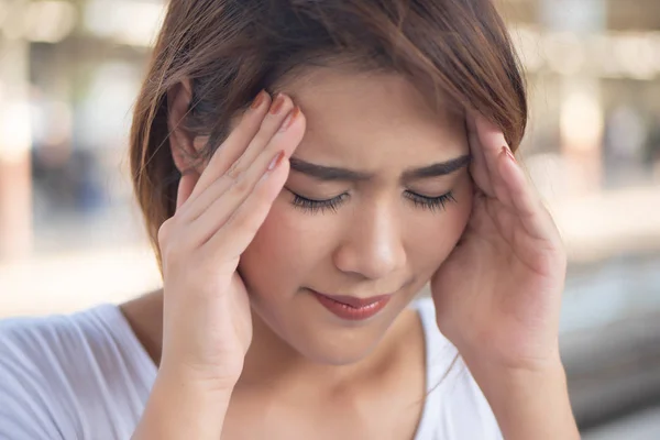 Donna Malata Depressa Con Mal Testa Vertigini Lavoro Eccessivo Depressione — Foto Stock