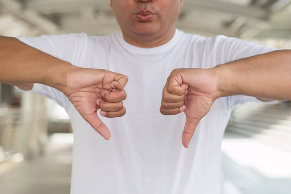 Asian Old Senior Man Pointing Thumb Hand Gesture — Stock Photo, Image
