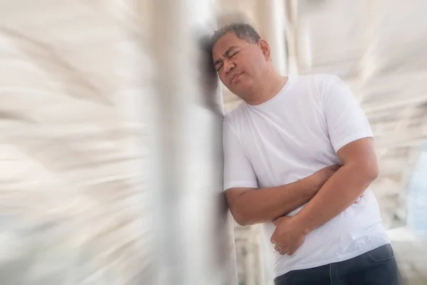 Anciano Con Dolor Estómago Jubilado Que Sufre Dolor Estómago Dolor — Foto de Stock