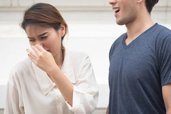 Frau Leidet Mundgeruch Karies Zahnfleischentzündung Schlechter Mundhygiene Mundgeruch Oder Mundgeruch — Stockfoto