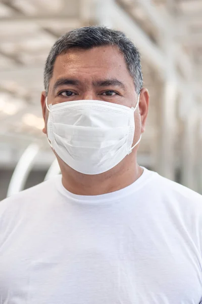 Old Man Wearing Face Mask Concept Fine Dust Pollution Air — Stock Photo, Image