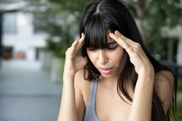 Sick Woman Having Headache Fever Concept Health Care Flu Virus — Stock Photo, Image