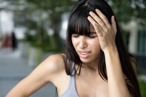 Sick Woman Having Headache Fever Concept Health Care Flu Virus — Stock Photo, Image