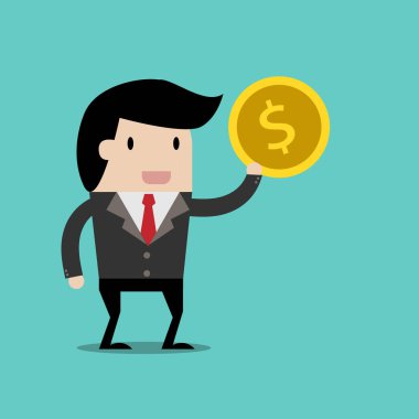 işletme finansı vektör. yatırım kavramı, elinde para ile çizgi film iş adamı kurtarmak için tasarruf. çizgi film vektör çizim iş tasarımı için