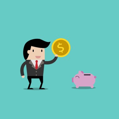 işletme finansı vektör. yatırım kavramı, elinde para ile çizgi film iş adamı kurtarmak için tasarruf. çizgi film vektör çizim iş tasarımı için
