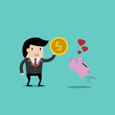 işletme finansı vektör. yatırım kavramı, elinde para ile çizgi film iş adamı kurtarmak için tasarruf. çizgi film vektör çizim iş tasarımı için