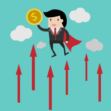 işletme finansı vektör. yatırım kavramı, elinde para ile çizgi film iş adamı kurtarmak için tasarruf. çizgi film vektör çizim iş tasarımı için 