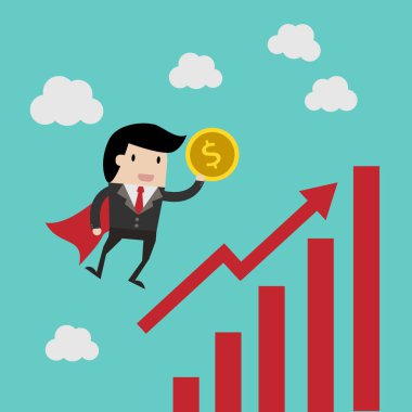 işletme finansı vektör. yatırım kavramı, elinde para ile çizgi film iş adamı kurtarmak için tasarruf. çizgi film vektör çizim iş tasarımı için