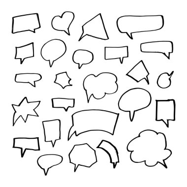 Vektör elle çizilmiş Doodle Stil kümesi konuşma balonları
