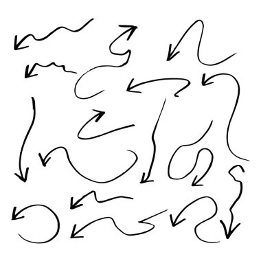 Elle çizilmiş ok siyah yön kalem kroki sembolleri, vektör çizim grafik tasarım koleksiyonu ayarla