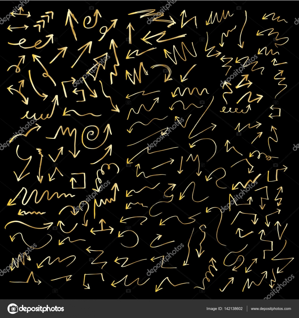 insieme di simboli di direzione nero matita schizzo disegno Insieme di simboli di direzione nero matita schizzo disegno grafico vettoriale illustrazione di set di freccia disegnata a mano dell oro — Vettoriali di