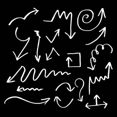 Elle çizilmiş ok siyah yön kalem kroki sembolleri, vektör çizim grafik tasarım koleksiyonu ayarla