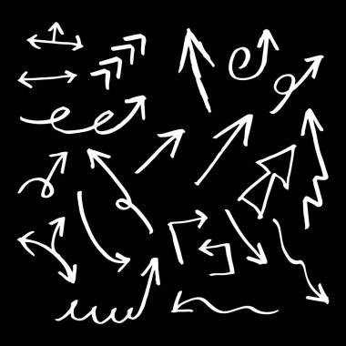 Elle çizilmiş ok siyah yön kalem kroki sembolleri, vektör çizim grafik tasarım koleksiyonu ayarla