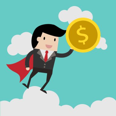 yatırım kavramı, elinde para ile çizgi film iş adamı kurtarmak için tasarruf. çizgi film vektör çizim iş tasarımı için