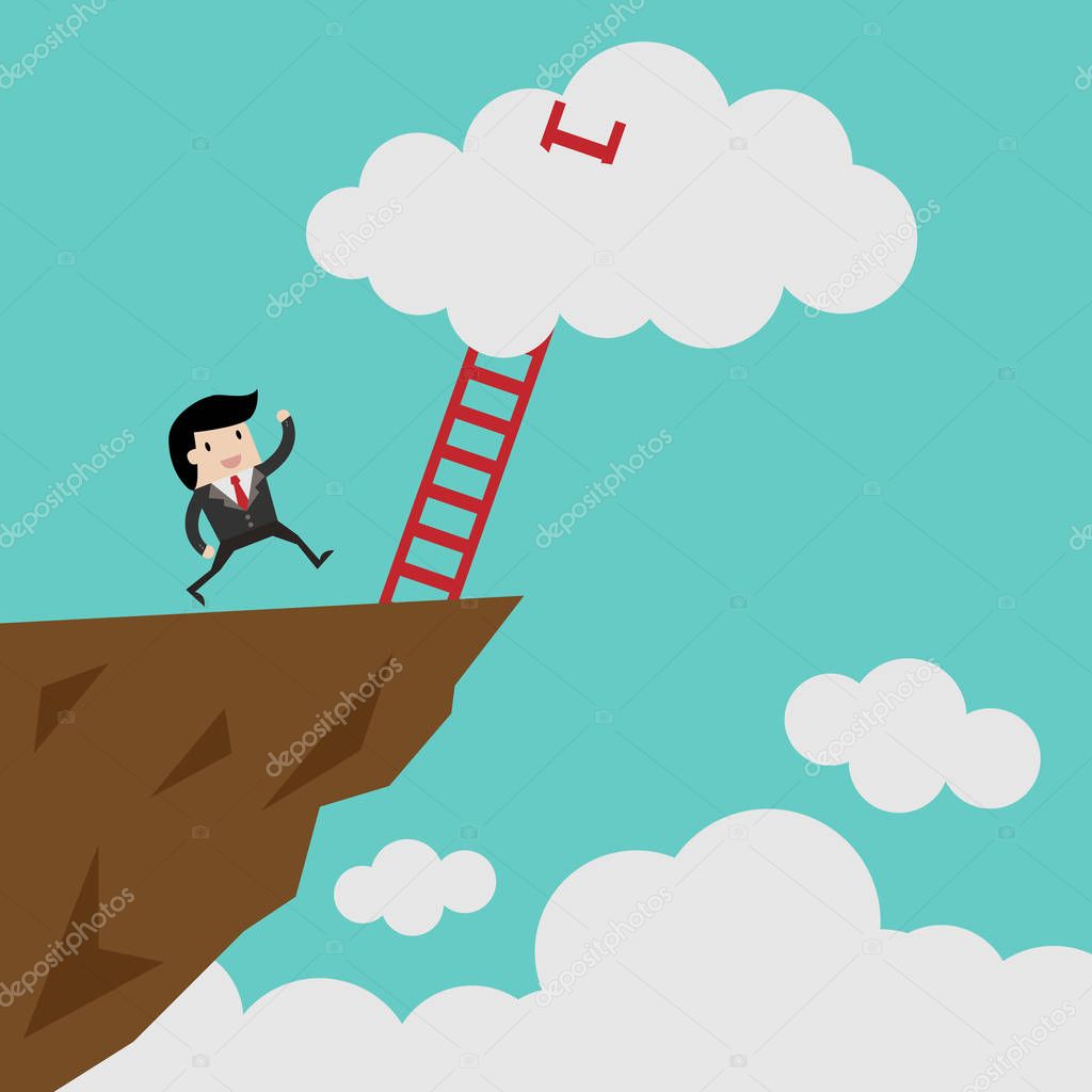 Success ladder leading to cloud and many short ones. Business, goal, competition, unique, progress, challenge, hope and leadership concept.