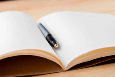 kalem ve kitap ahşap arka plan üzerinde