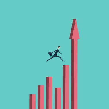 Minimalist stile. işletme finansı vektör. uçurum vektör kavram üzerinde atlama iş adamı. İş başarısı, sorun, risk, cesaret sembolü