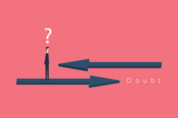 Minimalist style.Businessman In Doubt, Having To Choose Between Two Different Choices. Business Concept Illustration.
