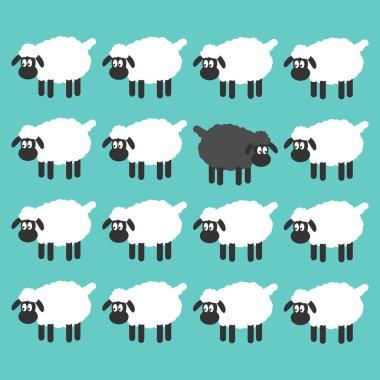 Kalabalık konseptinden göze çarpıyor. Arasında beyaz koyun kara koyun çizim vektör. 