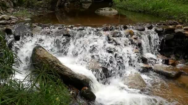 Slow motion haasten waterval in de bergen met regenwoud. Achtergrond van de prachtige natuur. — Stockvideo