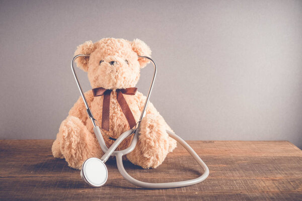 Health Care teddy bear Heart stethoscope with filter effect retro vintage style