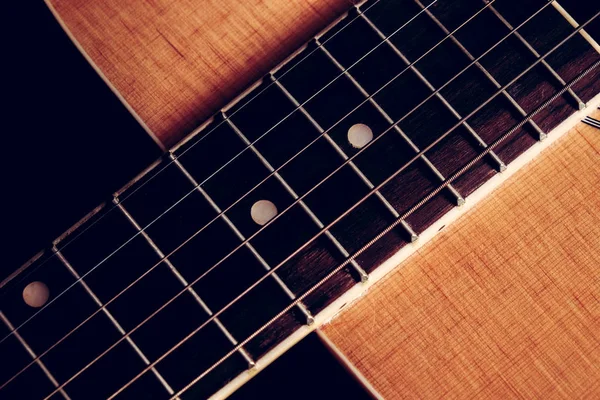 Close Up shot photo of Classic acoustic guitar with filter effec — Stock Photo, Image