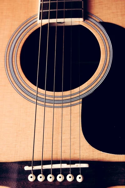Close Up shot photo of Classic acoustic guitar with filter effec — Stock Photo, Image