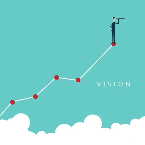 Minimalistischer Stil. Vektor Unternehmensfinanzierung. Erfolgreiches Vision-Konzept mit Ikone des Geschäftsmannes und Teleskops, Symbol Führung, Strategie, Mission, Ziele. — Stockvektor