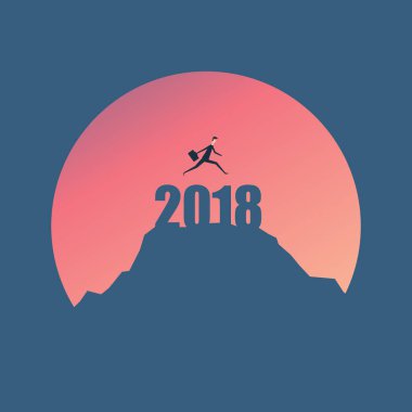 Minimalist tarzı. 2018 atlamak. adam günbatımı arka planda, iş kavramı fikri uçurumdan atlama