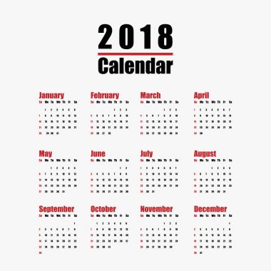 Vektör şablon / 2018 yeni yıl takvim temiz en az tablo basit tarzı kırmızı siyah ve beyaz renkte