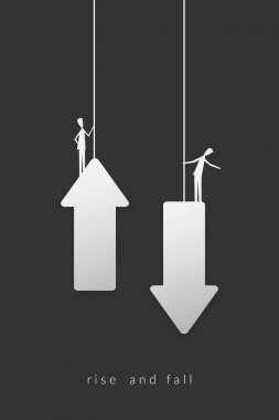 Minimalist stile.business Maliye. Yükseltmek ve yukarı-aşağı ok üzerinde işadamı simgesiyle iş göstergeleri başarılı vizyon kavramı kalmaktadır. Eps10 vektör çizim, sembol liderlik, strateg