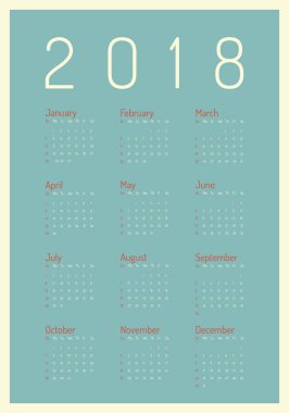 Minimalist poster stile. Vektör şablon / 2018 yeni yıl takvim temiz en az tablo basit tarzı 