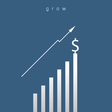 Minimalist stile. işletme finansı vektör. Kar kavramı, iş grafik büyüyen. Finansal büyüme grafik yönetir. Şablon yatırım. Vektör çizim düz tasarımı. Sembol liderlik, strateji, mi