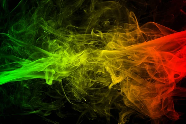 Abstract background smoke curves and wave reggae colors green, yellow, red colored in flag of reggae music — Stock Photo, Image