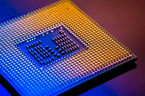 Technology cyber electronic concept. cpu ram computer on blue li — Stock Photo, Image