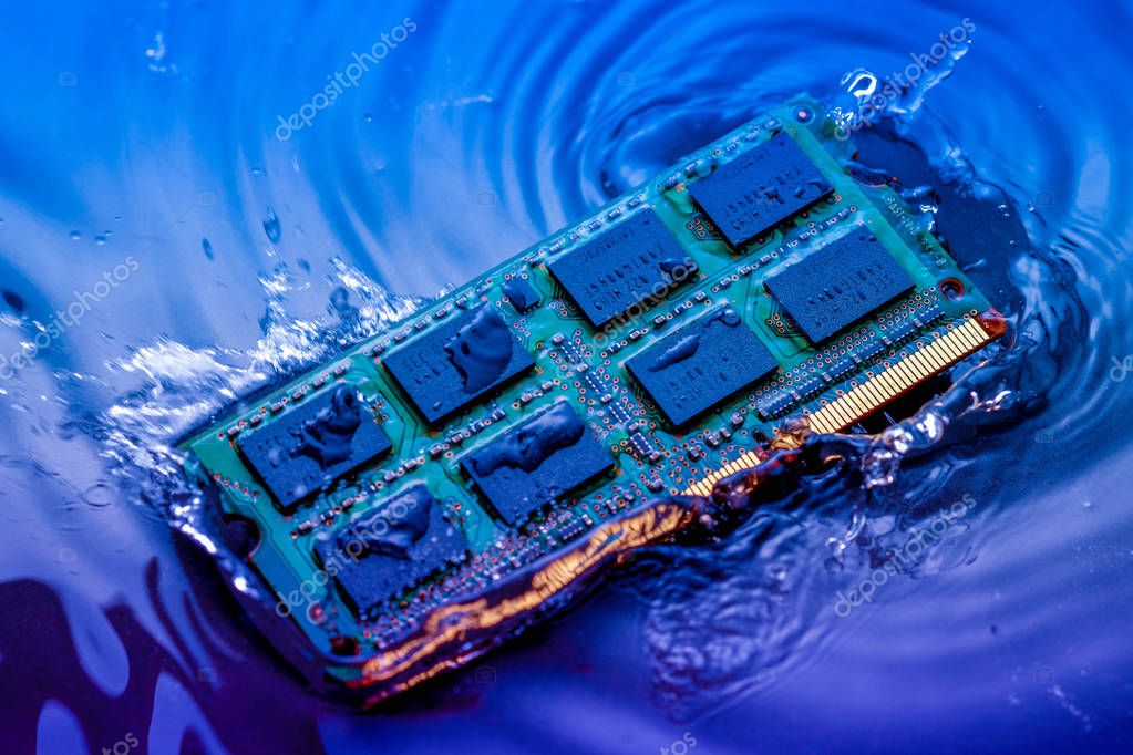 Technology cyber electronic concept. cpu ram computer Fall into — Stock ...