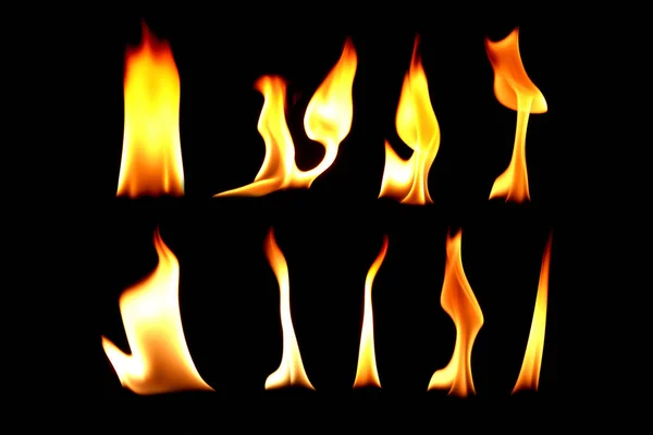 A coleção de fogo, fogueira na luz de fundo preto — Fotografia de Stock
