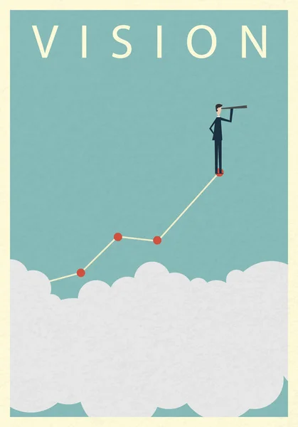 Stilo minimalista. financiamento de negócios vetorial. Conceito de visão bem sucedida com ícone de homem de negócios e telescópio, liderança Símbolo, estratégia, missão, objetivos . —  Vetores de Stock