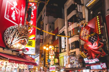 Osaka, Japonya - 5 Kasım 2019: Dotonbori D 'deki ünlü yer