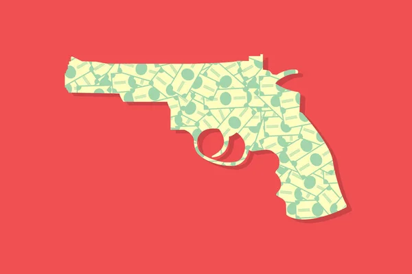 Business finance concept, dollar currency money Finance gun revolver ,Financial threat . Vector illustration flat design — Stock Vector