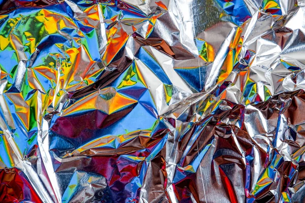 Regenboog Aluminiumfolie Verfrommeld Zilveren Textuur Abstracte Achtergrond — Stockfoto