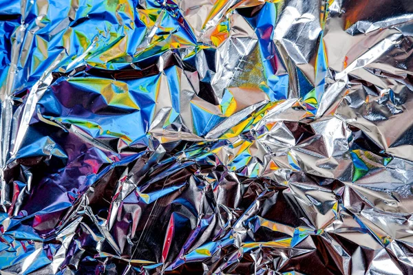 Regenboog Aluminiumfolie Verfrommeld Zilveren Textuur Abstracte Achtergrond — Stockfoto