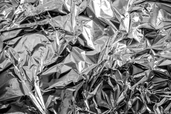 Folia Aluminiowa Pognieciona Srebrna Tekstura Abstrakcyjne Tło — Zdjęcie stockowe