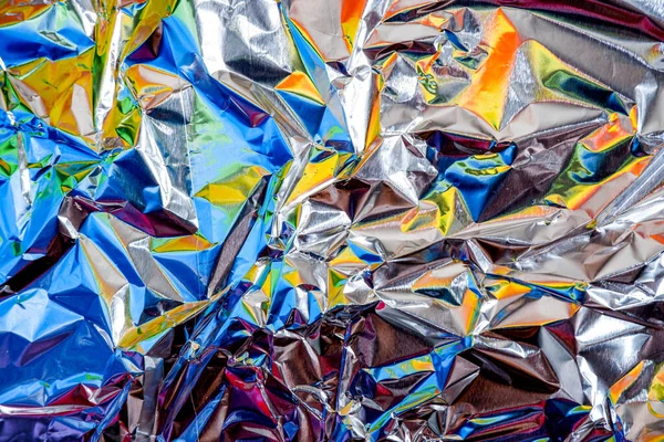 Regenboog Aluminiumfolie Verfrommeld Zilveren Textuur Abstracte Achtergrond — Stockfoto