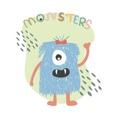 Canavar çizgi film stili. El çizimi şirin, korkunç, komik bir karakter. Mutlu Cadılar Bayramı. Bebek Düz Tasarım. Vektör illüstrasyonu