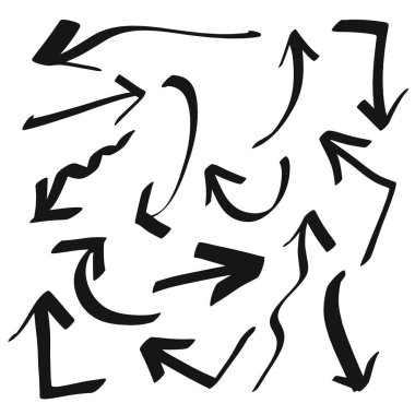 Çizgi film stili. El çizimi oklar, sınırlar, simgeler ve semboller. Beyaz arkaplanda el çizimi tasarım unsurları